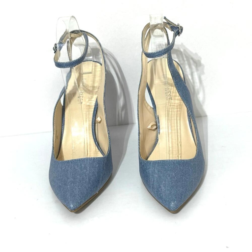 Nine West Women’s Ankle Strap Spool Heel Pointed Toe Chambray Blue Heels Size 9 - Picture 6 of 11